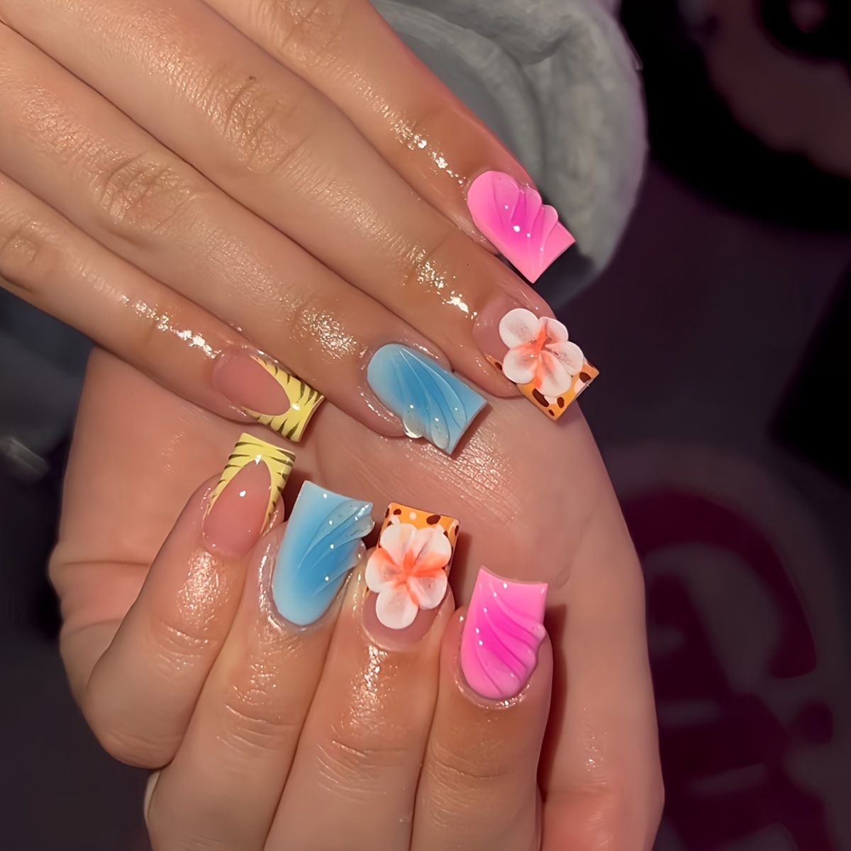 Pressed Flower Art - 24 шт., короткие накладные ногти с